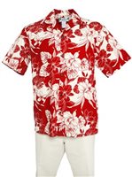 [USED ITEM] Two Palms Orchid Monstera Red Cotton Men's Hawaiian Shirt (Used)