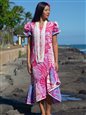 [USED ITEM] Anuenue Hibiscus &amp; Plumeria Fuchsia &amp; Cream Poly Cotton Hawaiian Myra Long Muumuu Dress (Used)