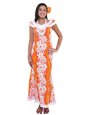 [USED ITEM] Royal Hawaiian Creations New Hibiscus Fern Panel Orange Poly Cotton Hawaiian Nahenahe Ruffle Long Muumuu Dress (USED)