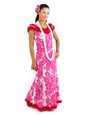 [USED ITEM] Royal Hawaiian Creations Hibiscus Panel Pink Poly Cotton Hawaiian Nahenahe Ruffle Long Muumuu Dress (USED)