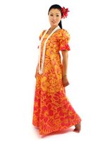 [USED ITEM] Gradation Medley Orange Poly Cotton Hawaiian Long Muumuu Dress(USED)