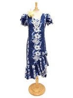 [USED ITEM] Two Palms Pacific Panel Navy Cotton Hawaiian Long Muumuu Dress(USED)