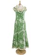 [USED ITEM] Royal Hawaiian Creations Hibiscus Panel Green Poly Cotton Hawaiian Nahenahe Ruffle Long Muumuu Dress (USED)