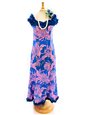 [USED ITEM] Anuenue Protea &amp; Monstera Turquoise &amp; Pink Poly Cotton Hawaiian Nahenahe Ruffle Long Muumuu Dress(USED)