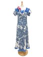 [USED ITEM] Royal Hawaiian Creations Hibiscus Panel Blue Poly Cotton Hawaiian Jenny Ruffle Long Muumuu Dress SH(USED)