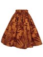 Anuenue (Pau) Big Hibiscus &amp; Monstera Leaf Rust Poly Cotton Single Pau Skirt / 3 Bands