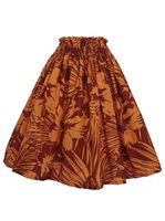 Anuenue (Pau) Big Hibiscus & Monstera Leaf Rust Poly Cotton Single Pau Skirt / 3 Bands