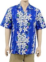 [USED ITETM] Two Palms Vintage Plumeria Blue Cotton Men's Hawaiian Shirt (USED)