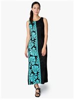 Hilo Hattie Prince Kuhio Black&Blue Rayon Piping Neck Long Dress