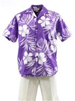 [USED ITEM] Pacific Legend Hibiscus & Monstera Purple Cotton Men's Hawaiian Shirt(USED)