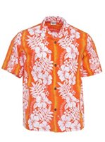 [USED ITEM] Royal Hawaiian Creations New Hibiscus Fern Panel Orange Poly Cotton Men's Hawaiian Shirt (USED)