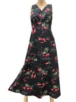 Paradise Found Flamingo Black Rayon Hawaiian Long Dress