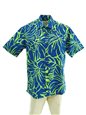 [USED ITEM] Anuenue Lithographic Hibiscus Blue &amp; Lime Poly Cotton Men&#39;s Hawaiian Shirt (Used)