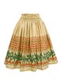 Anuenue (Pau) Leaf &amp; Tapa Border Beige Poly Cotton Single Pau Skirt / 3 Bands