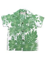 [USED ITEM] Royal Hawaiian Creations Hibiscus Panel Green Poly Cotton Boys Hawaiian Shirt (Used)