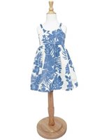 [USED ITEM] Royal Hawaiian Creations Hibiscus Panel Blue Poly Cotton Girls Hawaiian Elastic Dress with Zipper (USED)