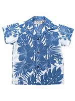 [USED ITEM] Royal Hawaiian Creations Hibiscus Panel Blue Poly Cotton Boys Hawaiian Shirt (Used)