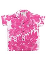 [USED ITEM] Royal Hawaiian Creations Hibiscus Panel Pink Poly Cotton Boys Hawaiian Shirt (Used)