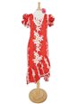 [USED ITEM] Two Palms Vintage Plumeria Red Cotton Hawaiian Long Muumuu Dress (USED)