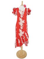 [USED ITEM] Two Palms Vintage Plumeria Red Cotton Hawaiian Long Muumuu Dress (USED)