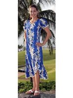 [USED ITEM] Two Palms Vintage Plumeria Blue Cotton Hawaiian Long Muumuu Dress (USED)