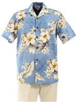 [USED ITEM] Pacific Legend Hibiscus Blue Cotton Men's Hawaiian Shirt (USED)