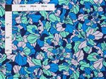 Beautiful Hibiscus Navy & Mint Poly Cotton LW-24-920