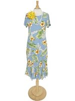 [USED ITEM] Two Palms Tuberose Blue Rayon Hawaiian Sleeve Midi Dress (Used)