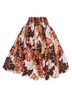 Anuenue (Pau) Hibiscus & Leaves Brown Poly Cotton Single Pau Skirt / 3 Bands