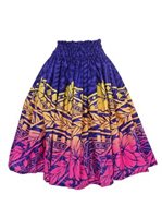 Anuenue (Pau) Tribal Tattoo & Hibiscus Purple & Pink Poly Cotton Single Pau Skirt / 3 Bands