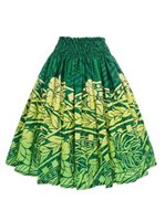 Anuenue (Pau) Tribal Tattoo & Hibiscus Green & Yellow Poly Cotton Single Pau Skirt / 3 Bands