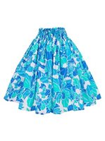 Anuenue (Pau) Beautiful Hibiscus Blue Poly Cotton Single Pau Skirt / 3 Bands