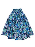 Anuenue (Pau) Beautiful Hibiscus Navy & Mint Poly Cotton Single Pau Skirt / 3 Bands