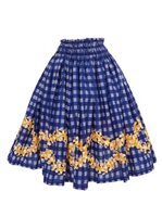 Anuenue (Pau) Plumeria Lei Palaka Navy Poly Cotton Single Pau Skirt / 3 Bands