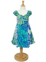 [USED ITEM] Anuenue Hibiscus&Plumeria Blue&Cream Poly Cotton Girls Hawaiian Sundress (USED)