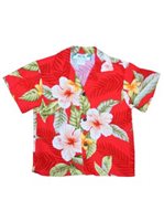 [USED ITEM] Two Palms Leilani Red Rayon Boys Hawaiian Shirt (Used)