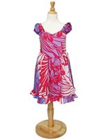 [USED ITEM] Royal Hawaiian Creations Hibiscus & Plumeria Fuchsia & Cream Poly Cotton Girls Hawaiian Sundress (USED)