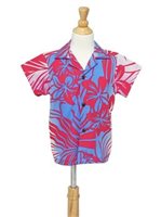 [USED ITEM] Anuenue Hibiscus & Plumeria Fuchsia & Cream Poly Cotton Boys Hawaiian Shirt (Used)