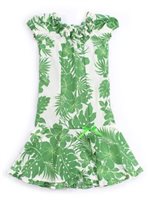 [USED ITEM] Royal Hawaiian Creations Hibiscus Panel/Green Girl's Ruffle Neck Long Muu Muu (USED)　