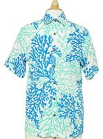 [USED ITEM] Anuenue Coral Seahorse White&Turquoise Rayon Men's Hawaiian Shirt (USED)