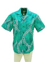 [USED ITEM] Anuenue Pua Kenikeni Lei Teal Poly Cotton Men's Hawaiian Shirt (Used)