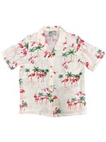 Paradise Found Fine Flamingos Sand Rayon Women's Hawaiian Shirt