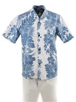 [USED ITEM] Royal Hawaiian Creations Hibiscus Panel Blue Poly Cotton Men's Hawaiian Shirt (USED)