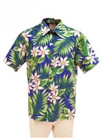 [USED ITEM] Anuenue Ginger & Tiare Royal Blue Poly Cotton Men's Hawaiian Shirt (USED)