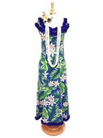 [USED ITEM] Anuenue Ginger & Tiare Royal Blue Poly Cotton Hawaiian Nahenahe Ruffle Long Muumuu Dress (Used)