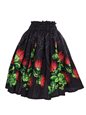 Anuenue (Pau) Ohia Lehua Border Black Poly Cotton Single Pau Skirt / 3 Bands