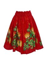 Anuenue (Pau) Ohia Lehua Border Red Poly Cotton Single Pau Skirt / 3 Bands