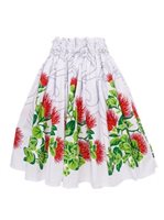 Anuenue (Pau) Ohia Lehua Border White Poly Cotton Single Pau Skirt / 3 Bands