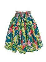 Anuenue (Pau) Bird of paradise & Monstera Teal Poly Cotton Single Pau Skirt / 3 Bands