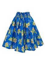 Anuenue (Pau) Tiare & Leaf Blue Poly Cotton Single Pau Skirt / 3 Bands